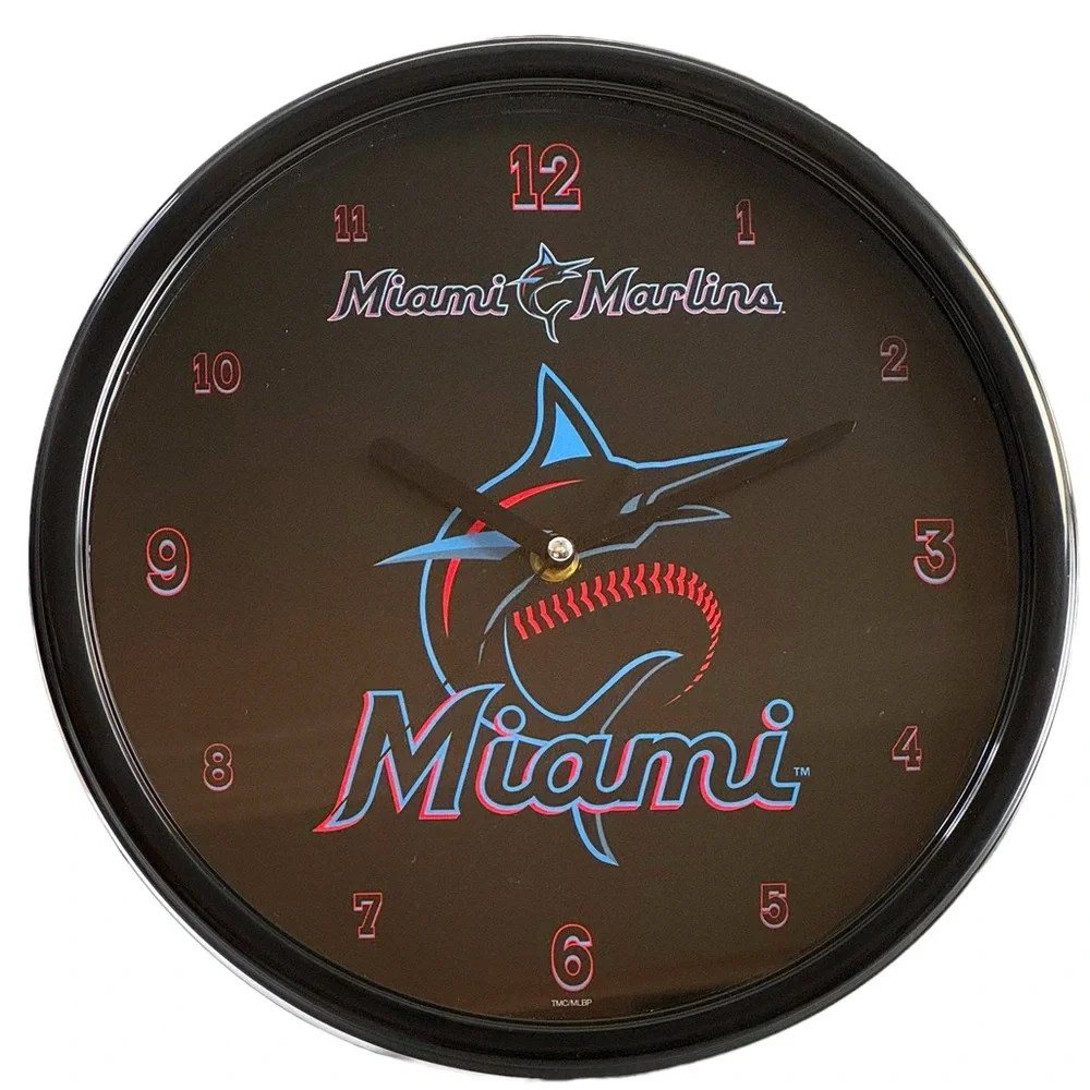 Miami Marlins Round Black Rim Round Clock MLB-MMA The Memory Company New in Box